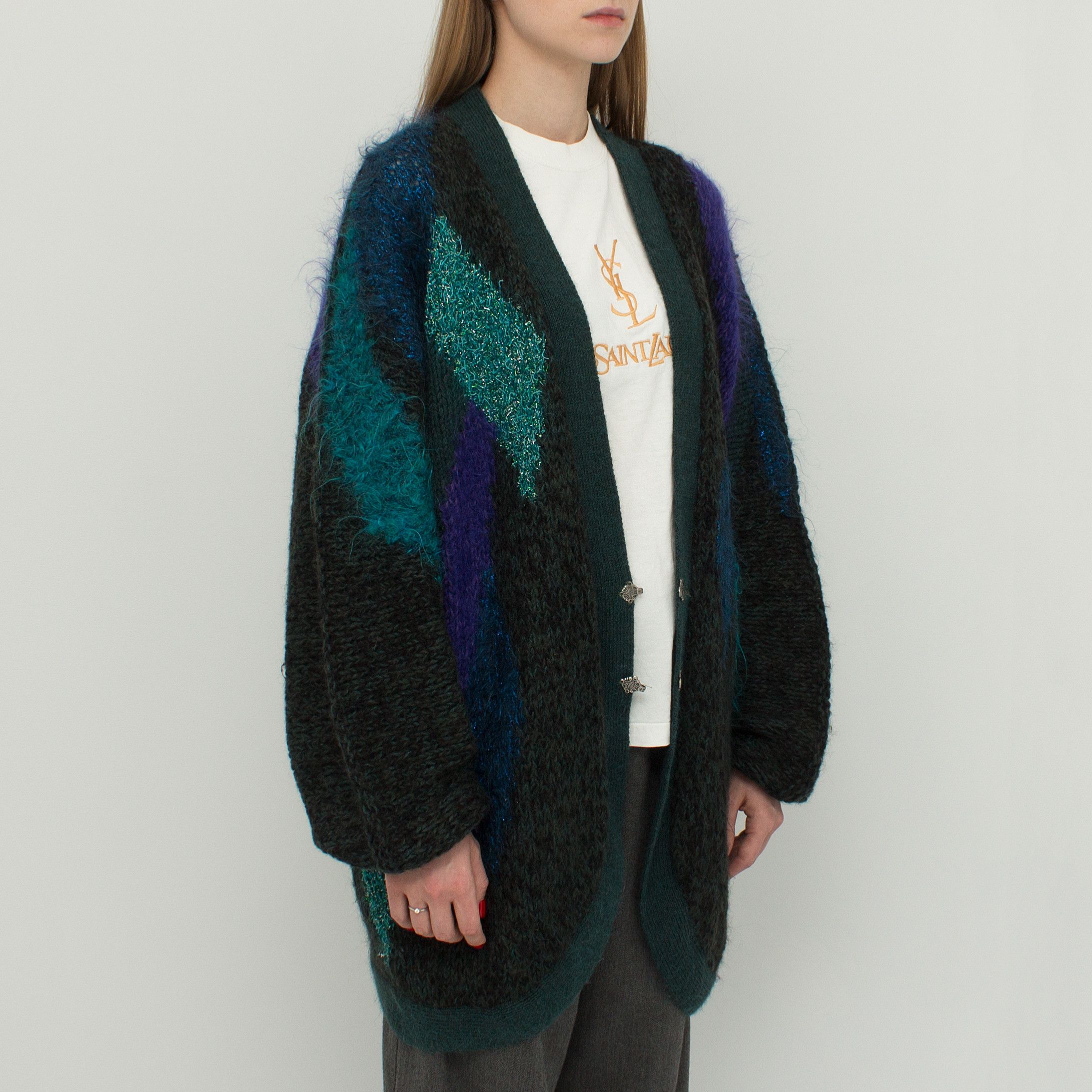 Versace Vintage Handmade Mohair Cardigan Gianni Versace Yarn Tag 80s Size ONE SIZE - 3 Thumbnail