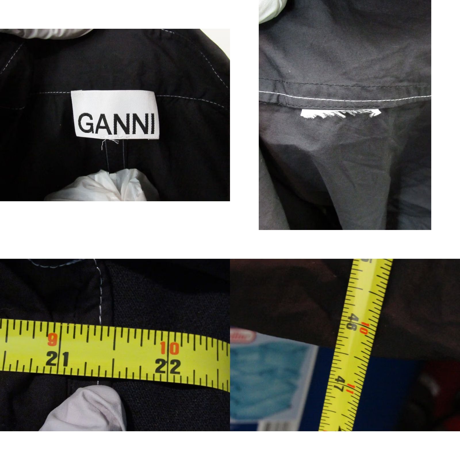 Ganni GANNI Dress Midi Black White Stitching Puff Sleeve V-Neck Pullover Large Women Regular Dress Size L / US 10 / IT 46 - 11 Thumbnail