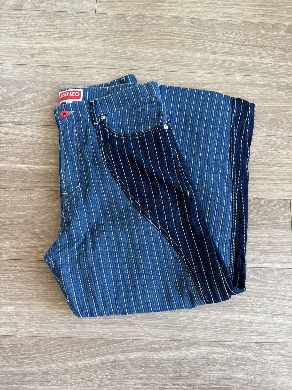 Kenzo Blue Pinstripe Pants Size US 31 - 2 Thumbnail
