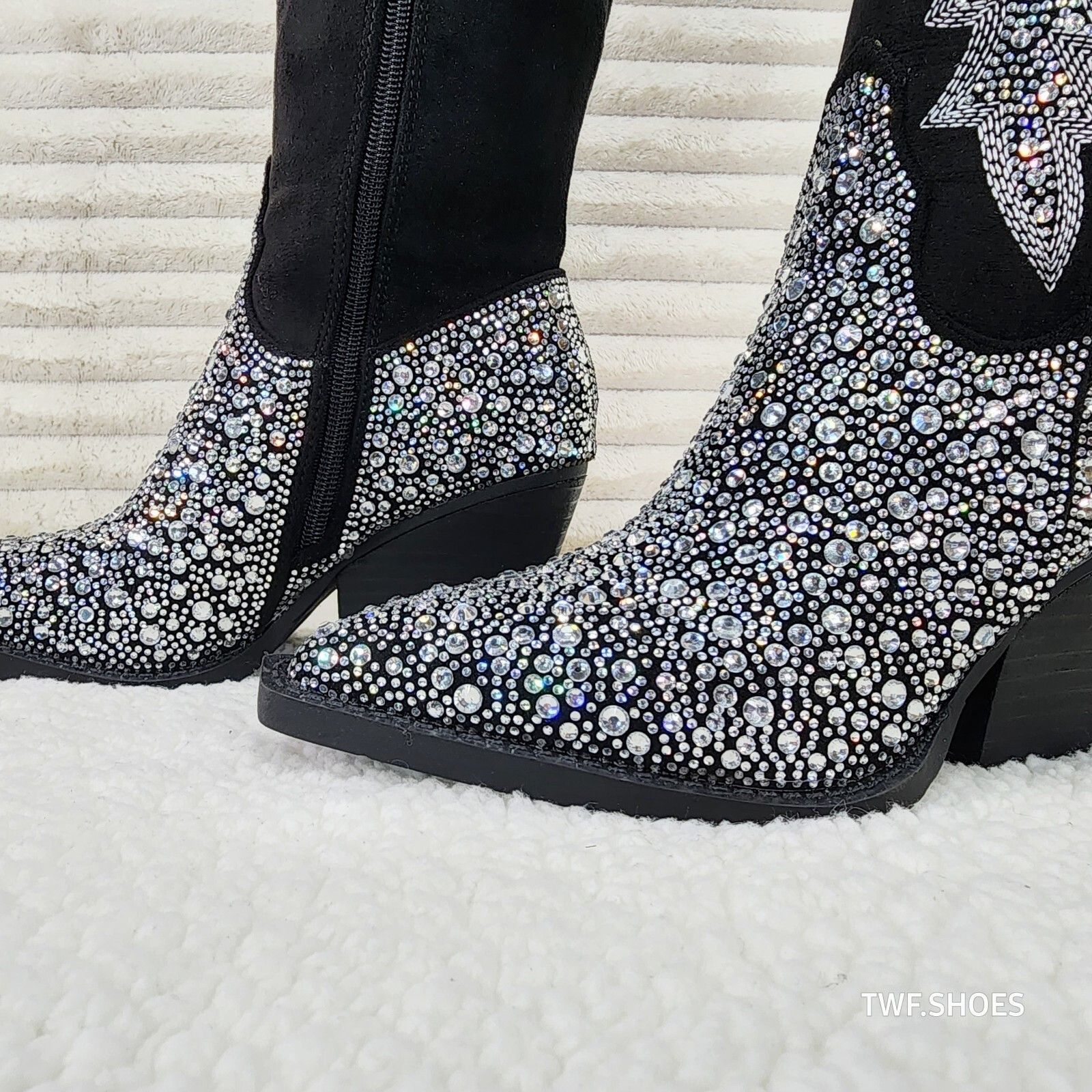 Other Murrey Black FX Suede With Rhinestones Glamour Western Cowgi Size US 10 / IT 40 - 6 Thumbnail