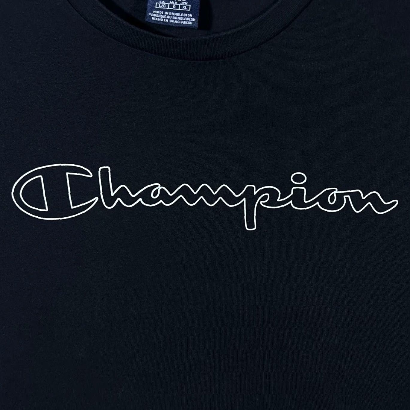 Champion Champion Classic Essential Logo Spellout Black Short Sleeve T-Shirt Large Mens Clothing Graphic Print Logo Size US L / EU 52-54 / 3 - 3 Thumbnail