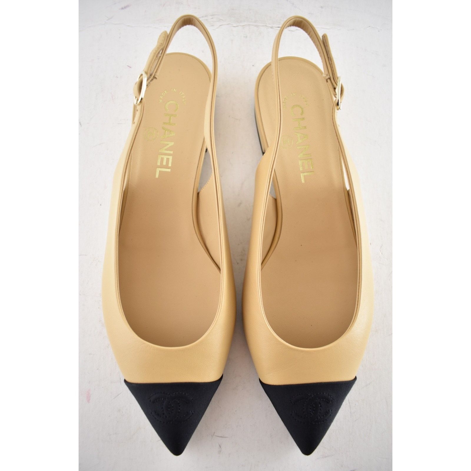 Chanel Chanel Beige/Black CC Logo Slingback Pointed Ballet Flat 39 Size US 9 / IT 39 - 12 Thumbnail
