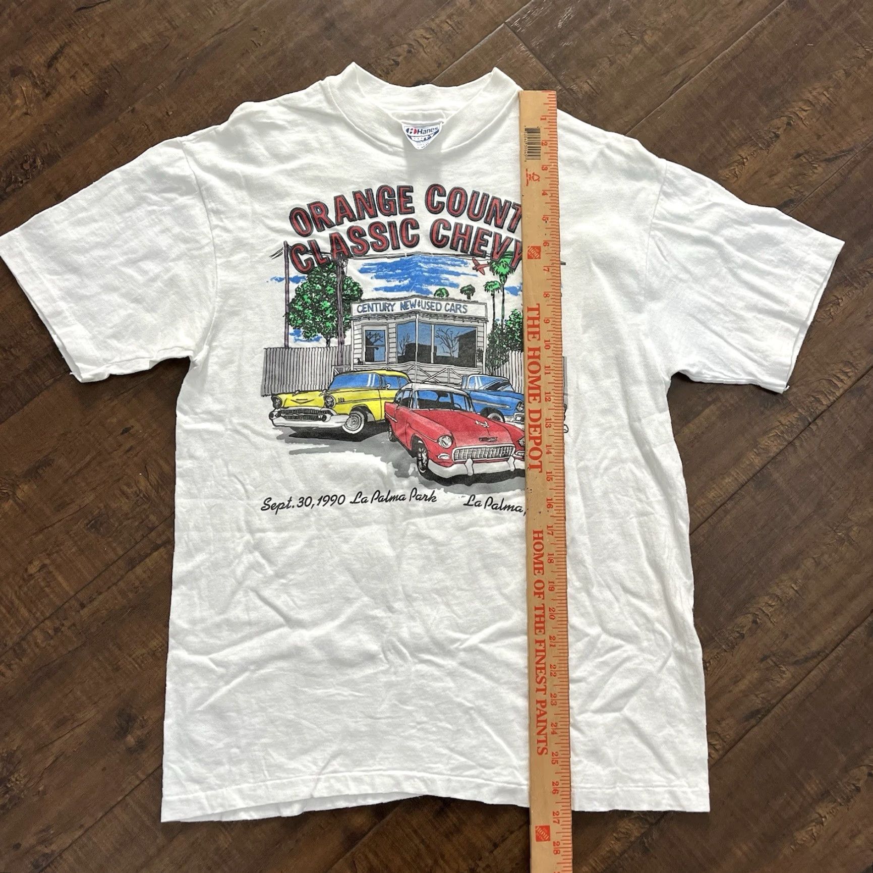Hanes VINTAGE Hanes Chevrolet Bel Air T-Shirt 90s Classic Car Hot Rod Lowrider Adult Large White Mens Size US L / EU 52-54 / 3 - 5 Thumbnail