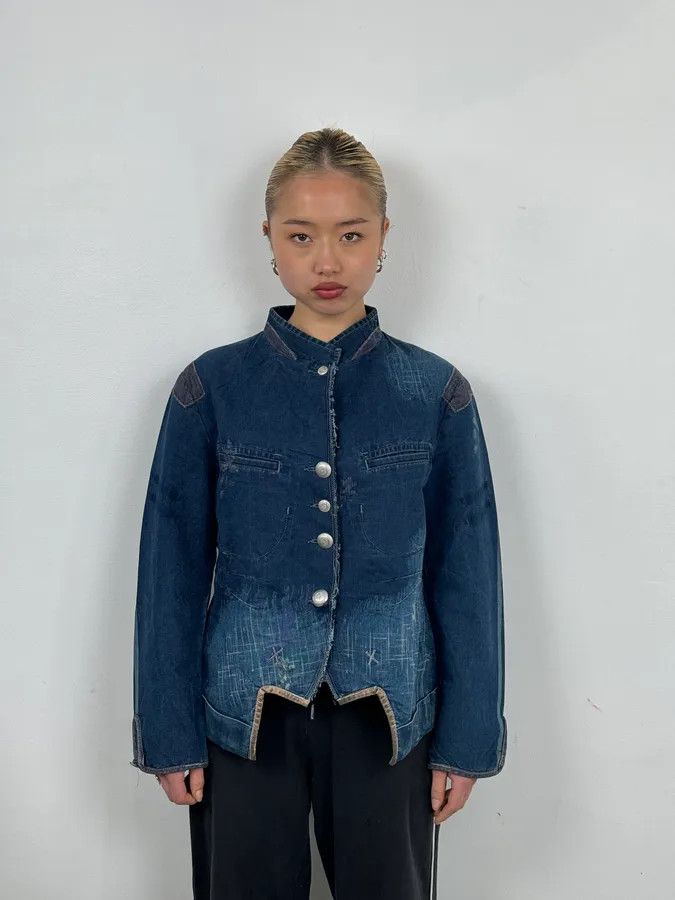 Marithe + Francois Girbaud 1990s Marithé + François Girbaud Navy Denim Blazer Jacket Size M / US 6-8 / IT 42-44 - 2 Thumbnail