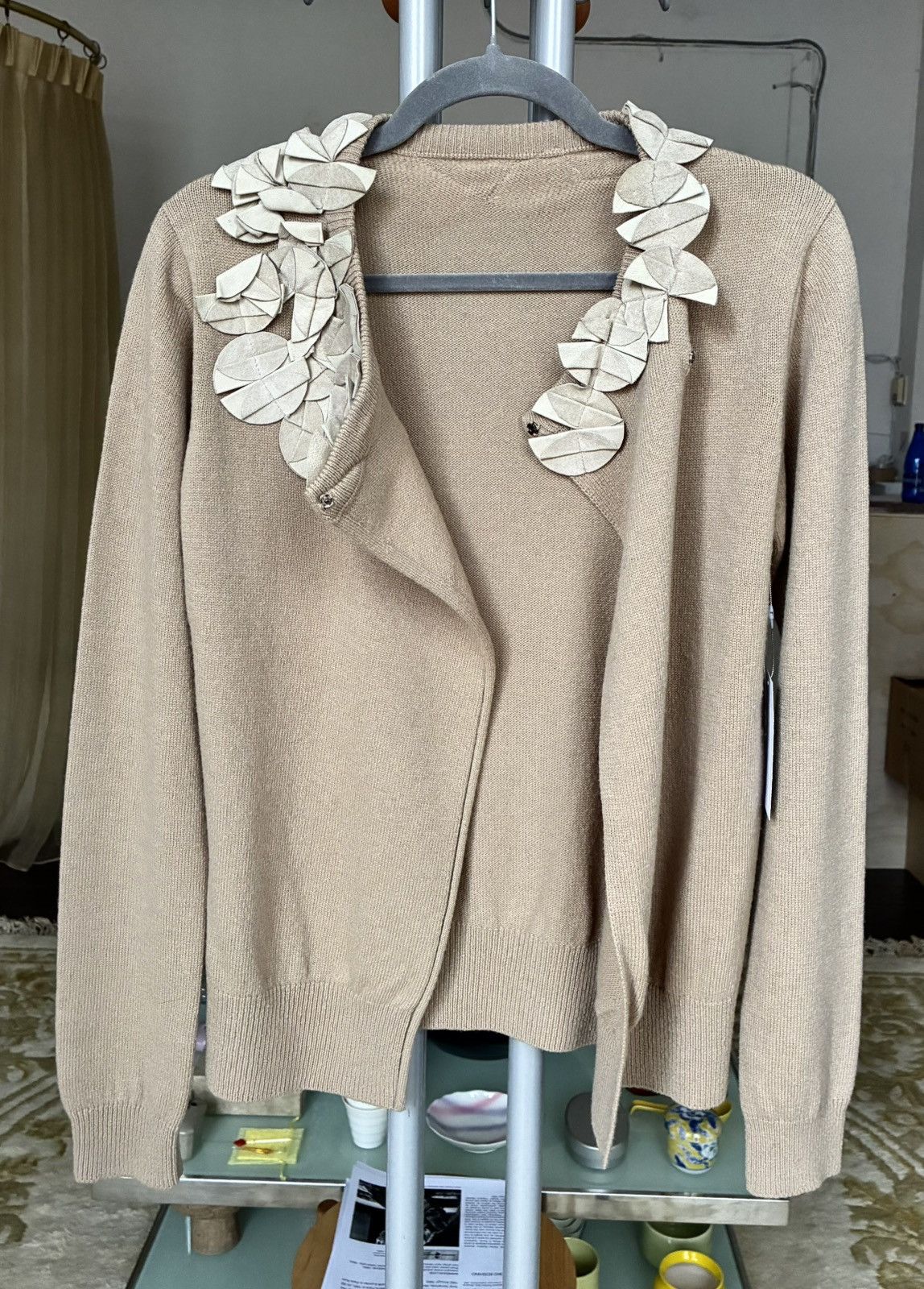 ATSURO TAYAMA ATSURO TAYAMA Vintage Suede Floral Appliqué Draped Cardigan Size ONE SIZE - 12 Thumbnail