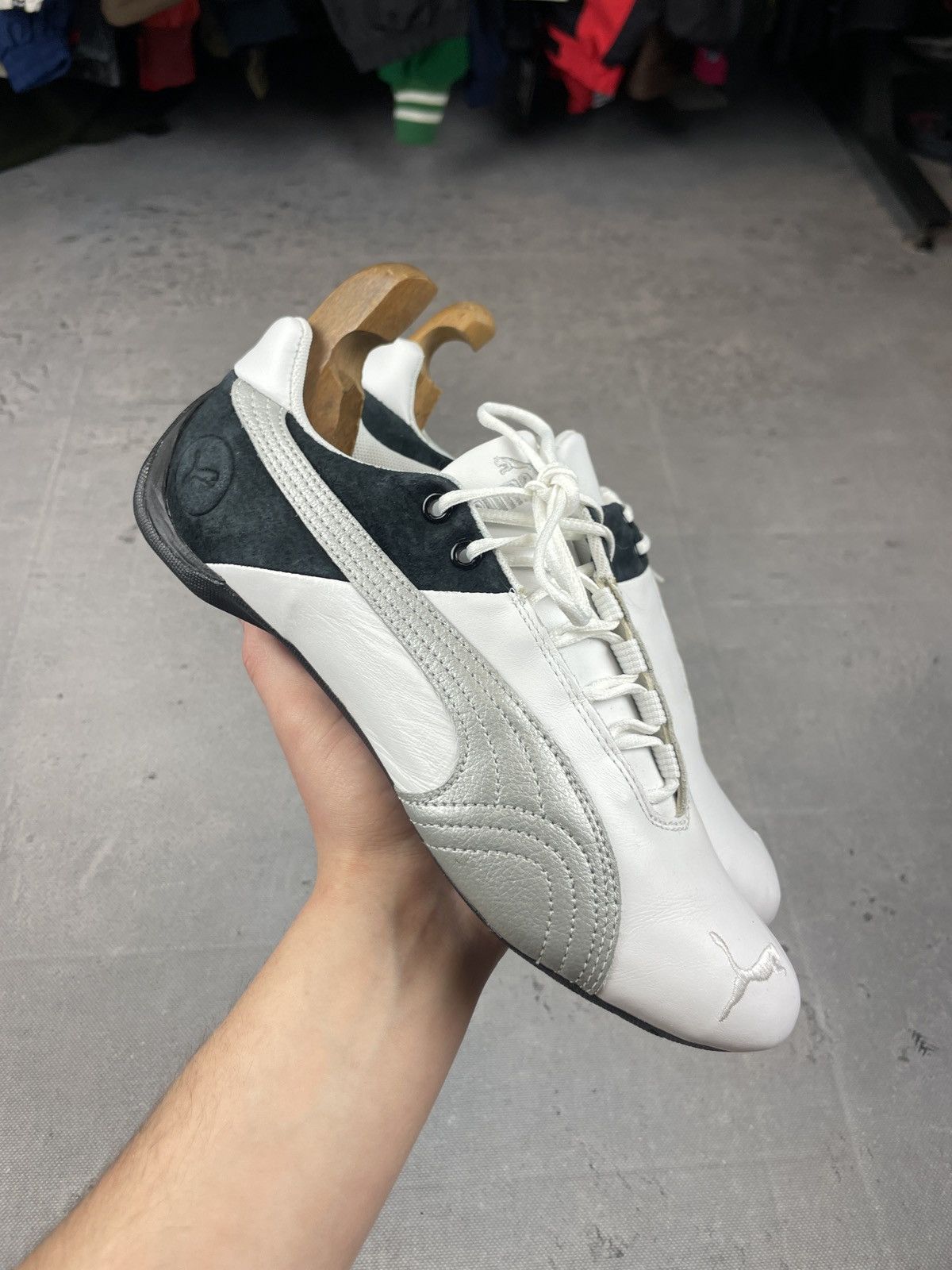 Y2K Puma Speed Cat Black White Black Leather Shoes, Men's (Size 8)