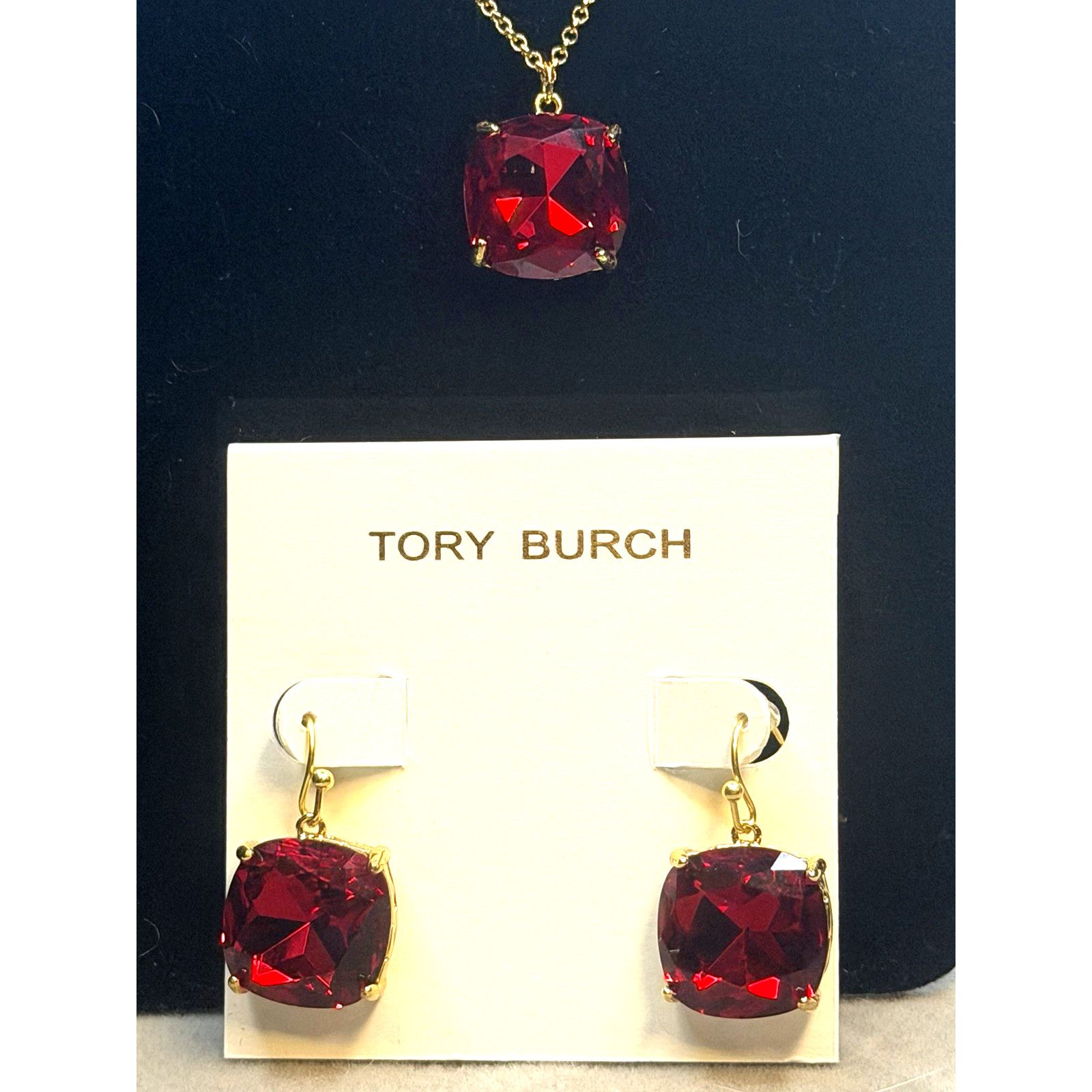 Tory Burch Tory Burch Red Crystal Earrings Necklace Set Gold Tone NWT Size ONE SIZE - 2 Thumbnail