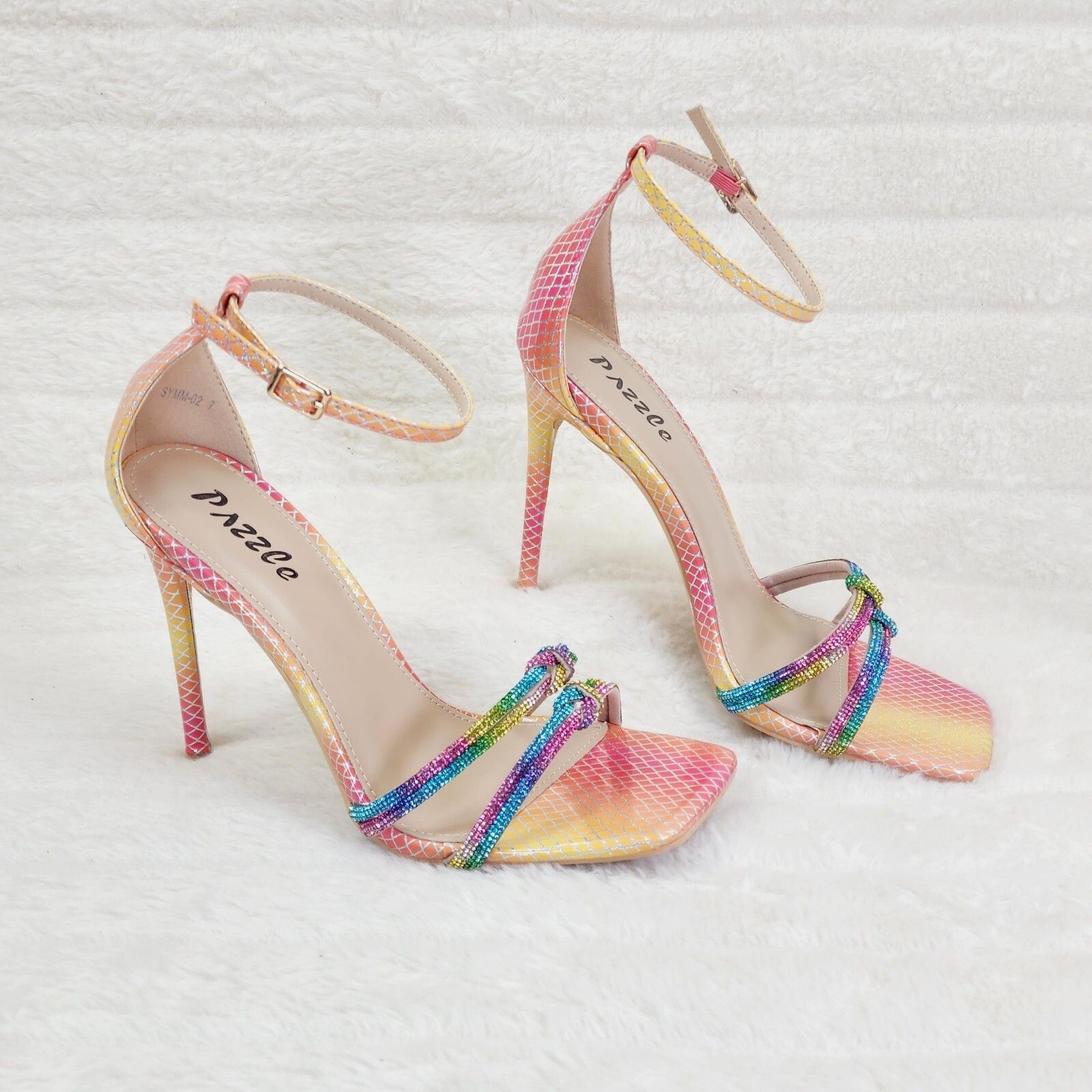 Other Symm Colorful Rhinestone Strap High Heel Stiletto Shoes (Siz Size US 7 / IT 37 - 2 Thumbnail