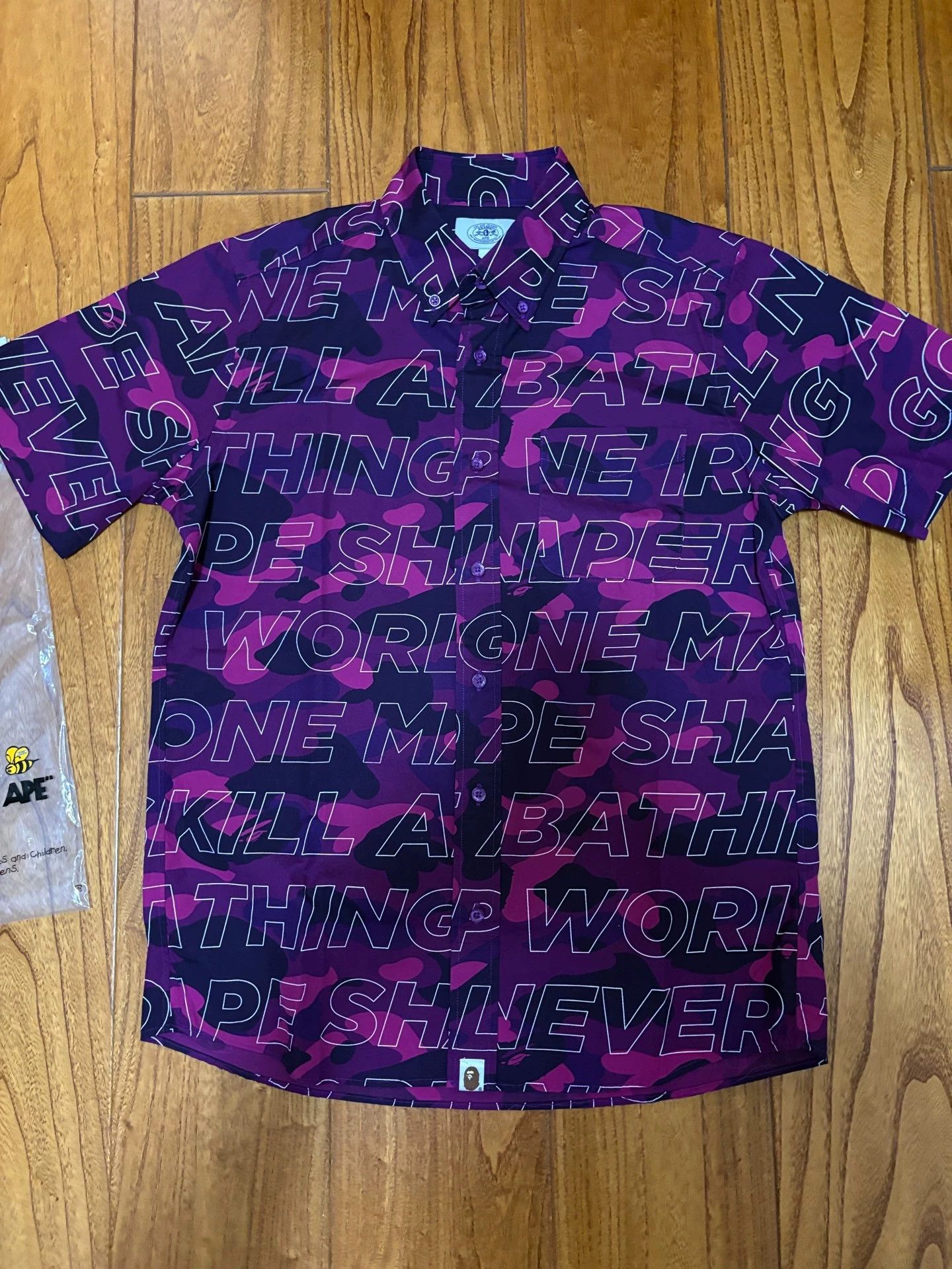 Bape BAPE Purple Camo Letter Short Sleeve Shirt M Size US M / EU 48-50 / 2 - 1 Thumbnail