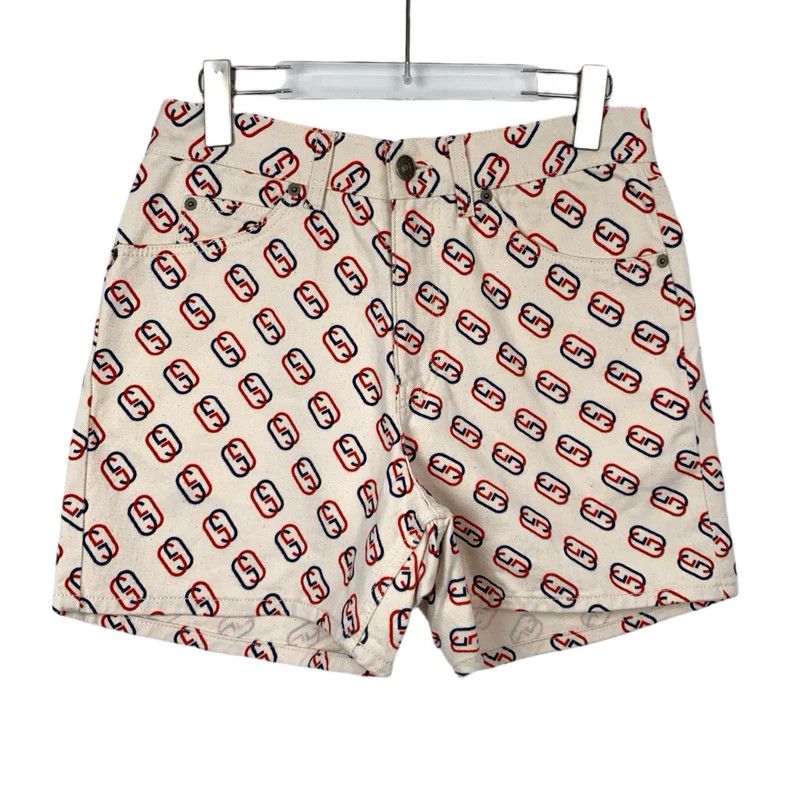 Gucci Gucci White double G full print cotton denim shorts 2501-Ne Size US 34 / EU 50 - 1 Thumbnail