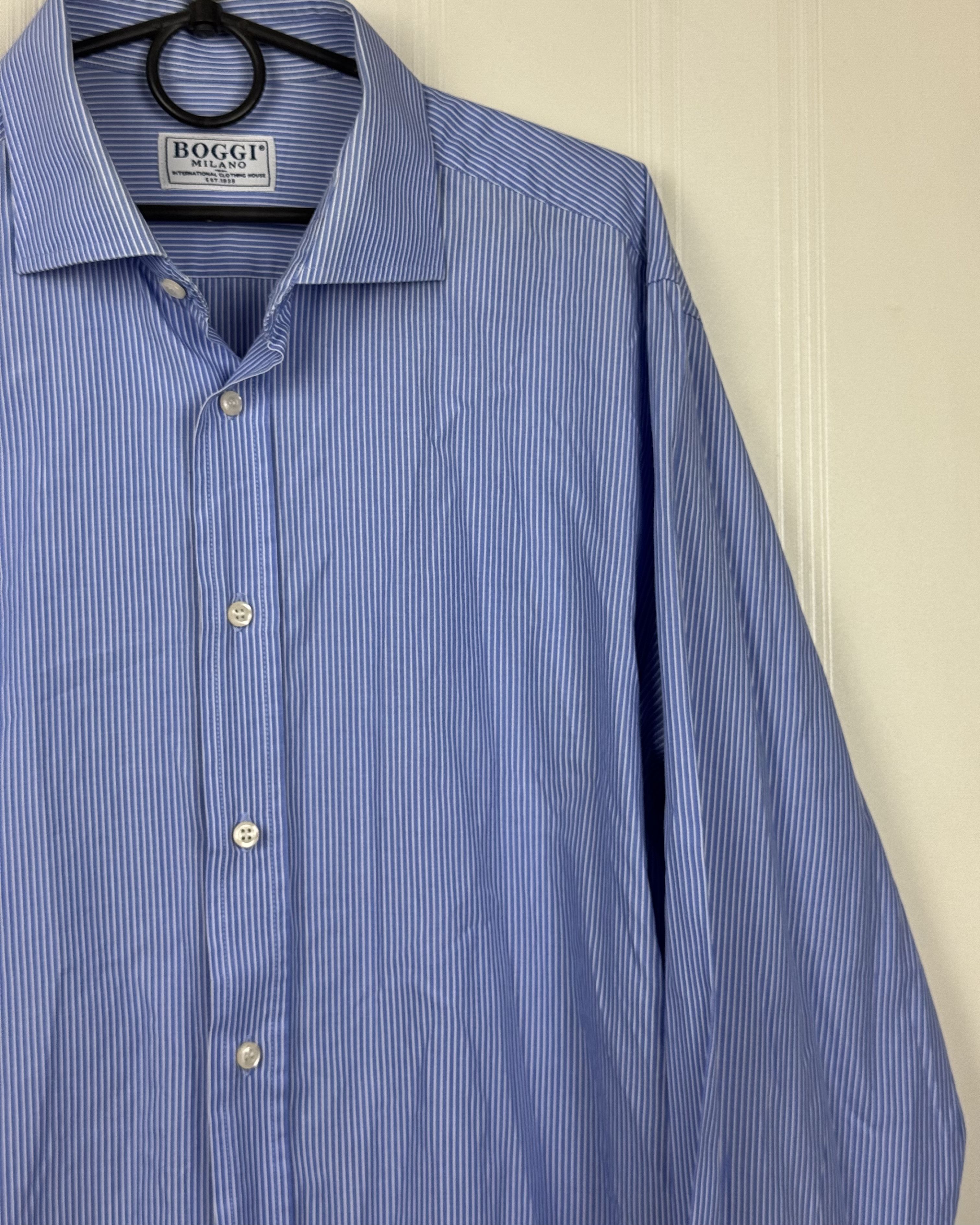 Boggi Boggi Milano Blue Striped Shirt Size 42 100% Cotton Size US XS / EU 42 / 0 - 4 Thumbnail