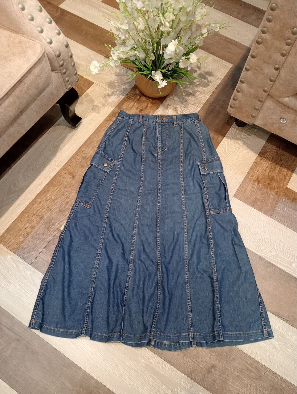 Tricot Comme des Garcons TRICOT COMME DES GARCONS CARGO-STYLE MAXI BLUE DENIM SKIRT Size 28" / US 6 / IT 42 - 1 Thumbnail