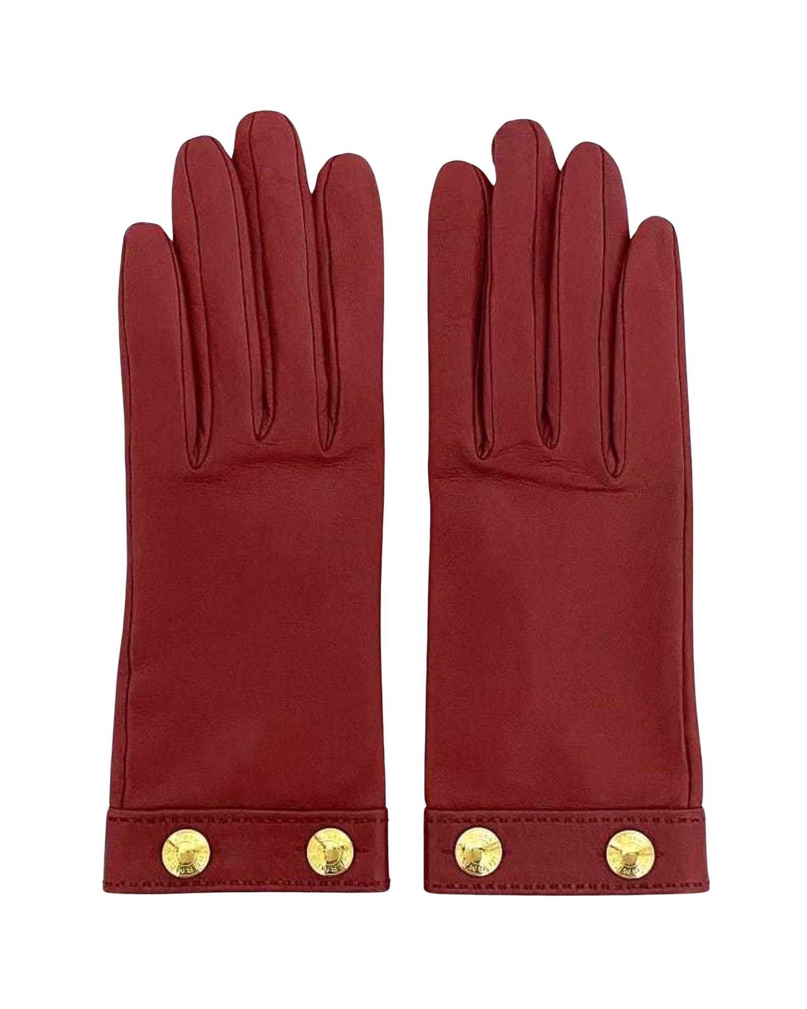 image of Hermes Red Leather Sellier Gloves, Women's