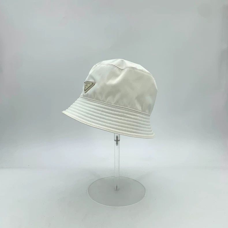 Prada White Triangle Logo Cotton Bucket Hat - dmc