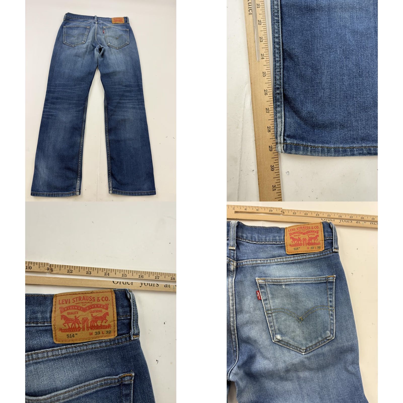 Levi's Levi's 514 Jeans Mens 33W 29L Blue Medium Wash Regular Straight Distressed Stretch Denim Size US 33 - 8 Thumbnail