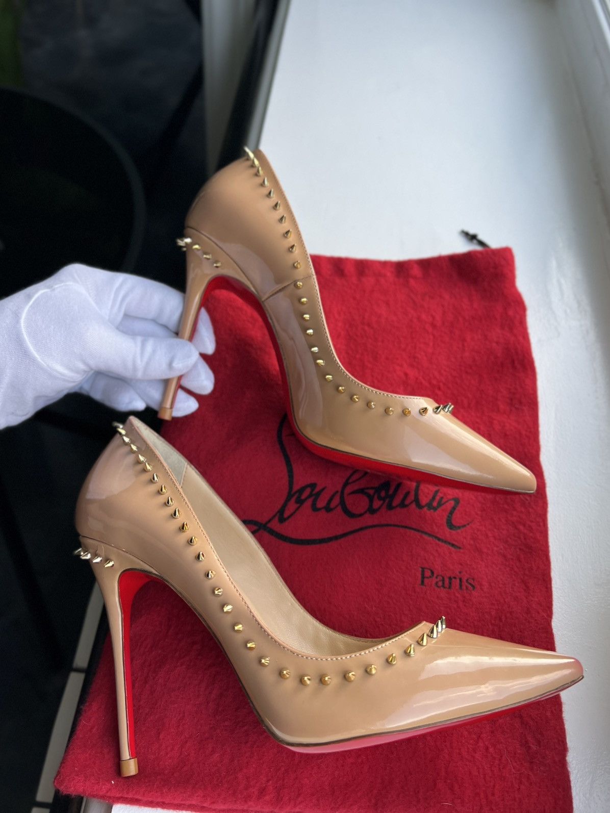 Christian Louboutin Christian Louboutin Nude Patent Spiked Heels Size 37 Size US 7 / IT 37 - 17 Thumbnail