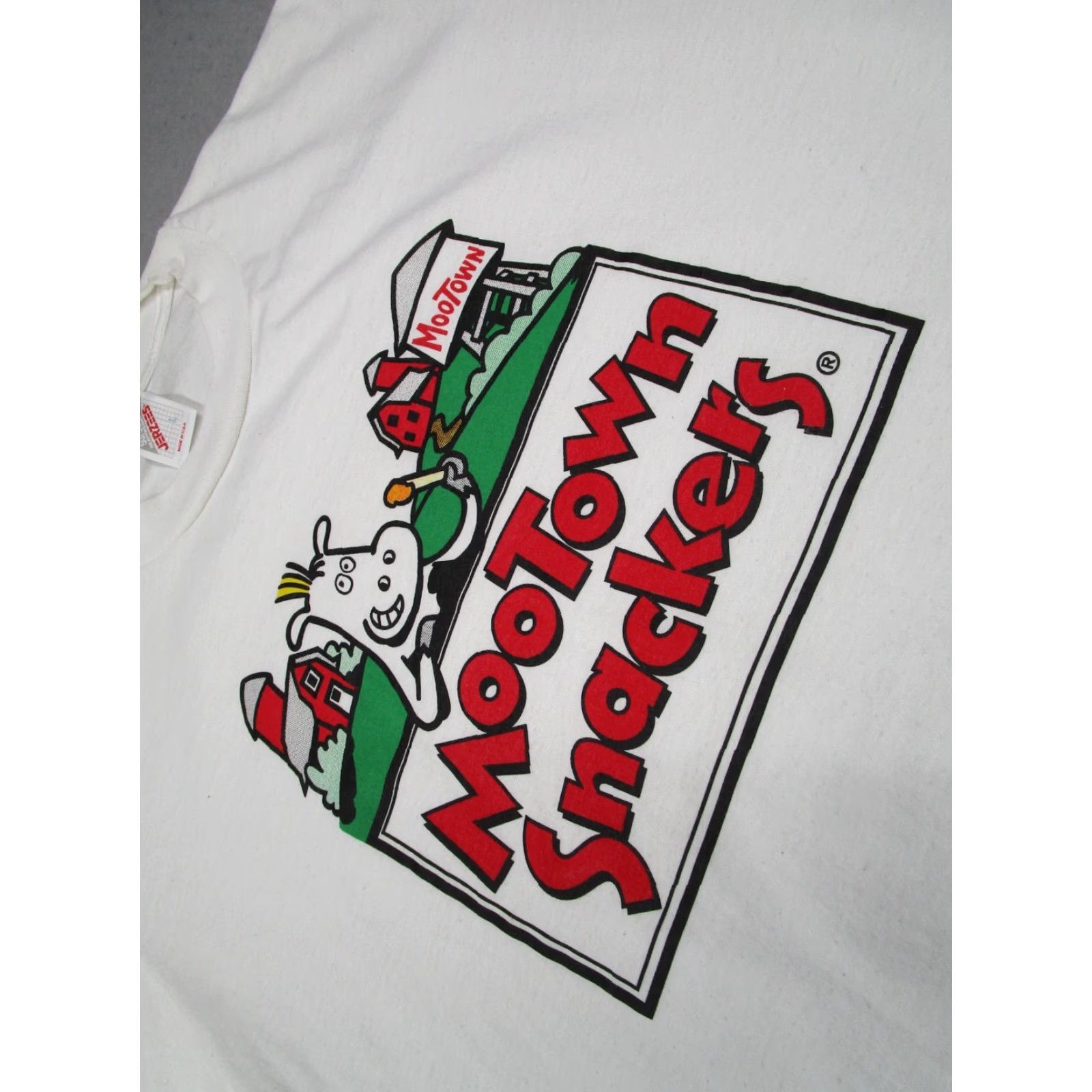 Jerzees Vintage JERZEES Shirt Mens Large White Short Sleeve Crew Neck 90s Mootown Snackers USA Tee Size US L / EU 52-54 / 3 - 2 Thumbnail
