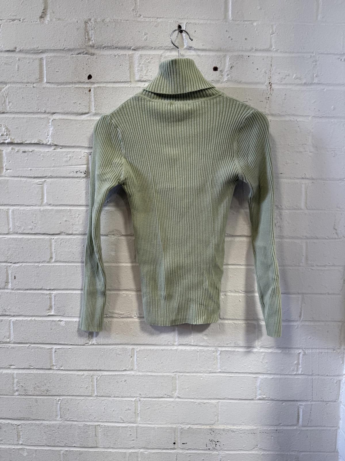 Designer Light Green Ribbed Turtleneck Sweater Size M / US 6-8 / IT 42-44 - 2 Thumbnail