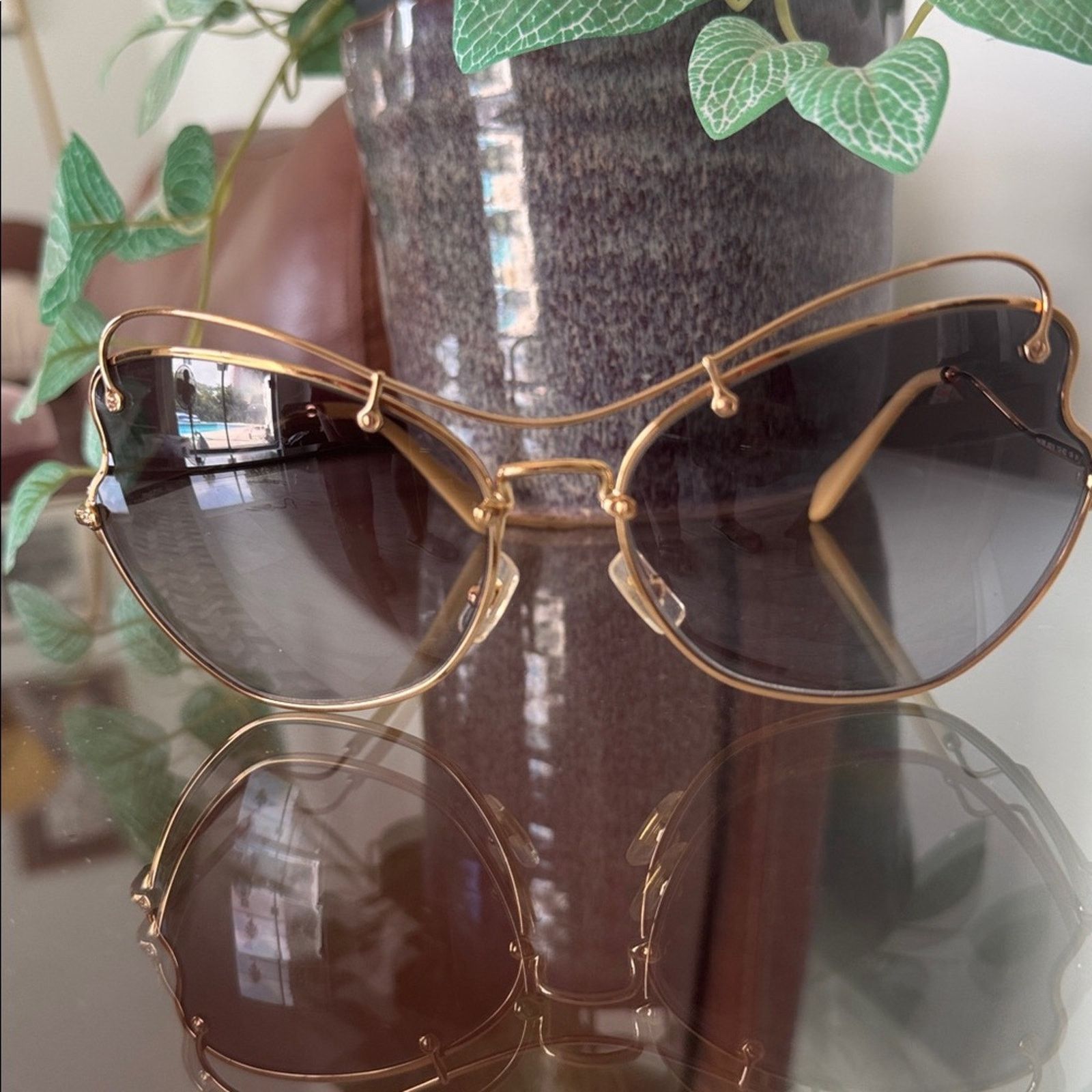 Miu Miu MIU MIU Gold Butterfly Frame Sunglasses- full inclusion Size ONE SIZE - 4 Thumbnail