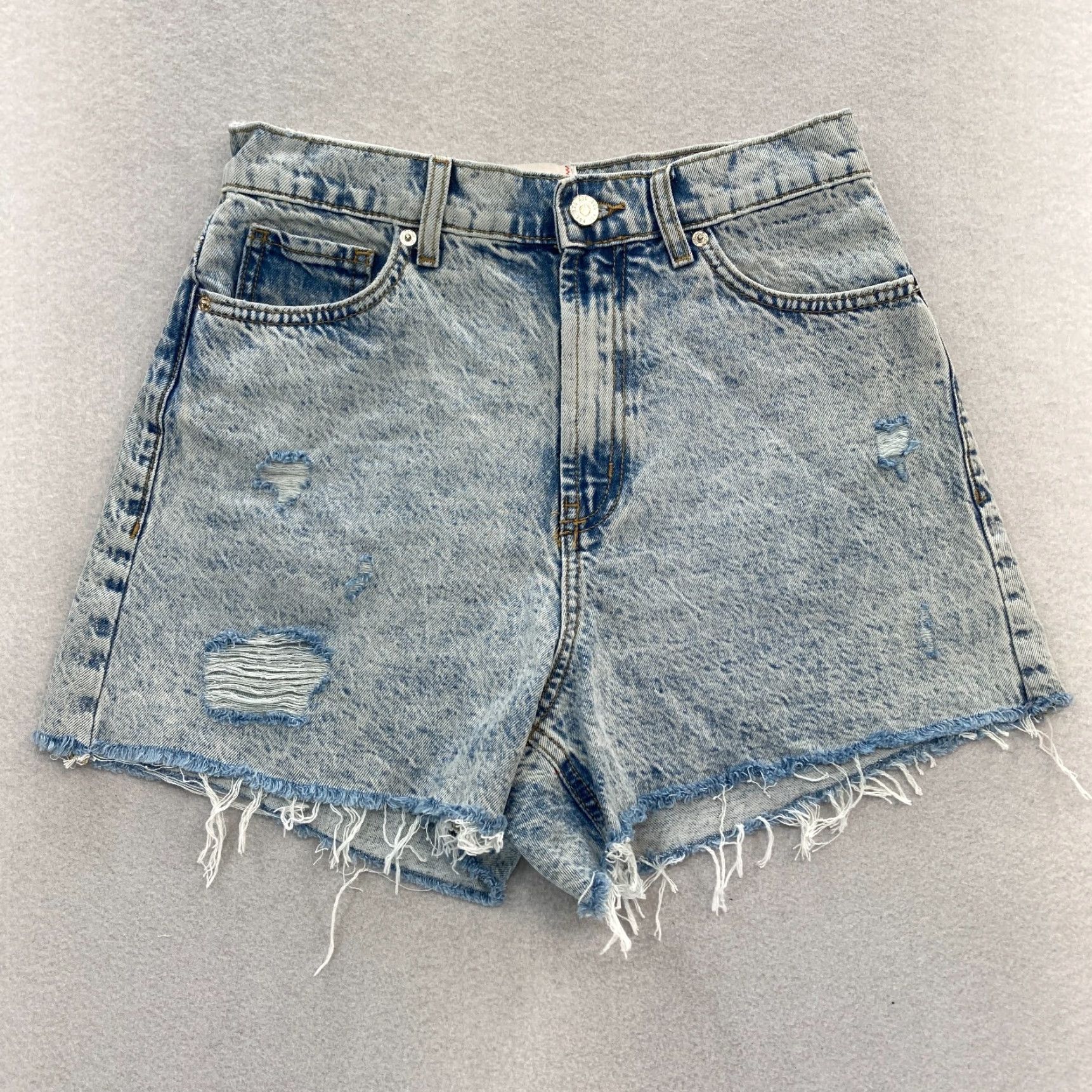 Bdg BDG Urban Outfitters A Line Shorts Women 27 Blue Denim Distressed Raw Hem NWT Size 27" / US 4 / IT 40 - 2 Thumbnail