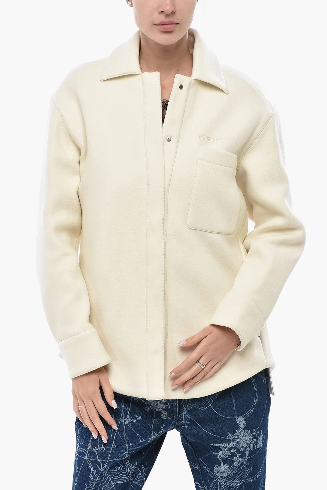 Off-White og1mm0426 Wool Overshirt Coat in White Size XS / US 0-2 / IT 36-38 - 1 Thumbnail