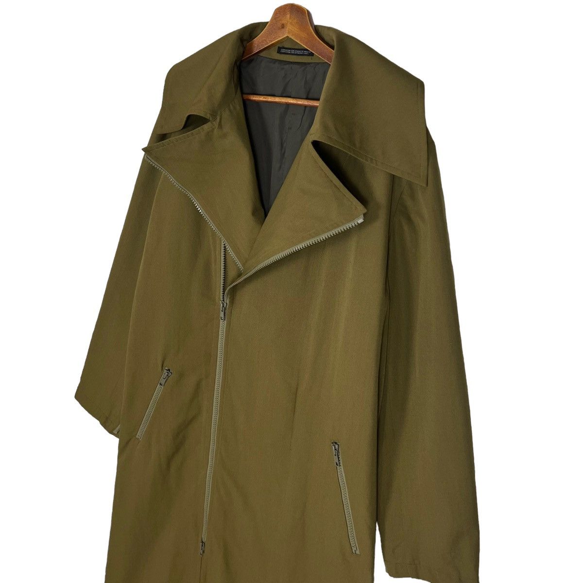 Yohji Yamamoto Dark Green Long Coat Large Notch Lapel Collar Size US L / EU 52-54 / 3 - 6 Thumbnail