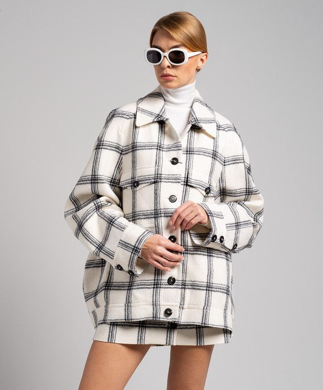 Sportmax o1tko10125 Check Oversized Short Coat in White/Black Size L / US 10 / IT 46 - 3 Thumbnail