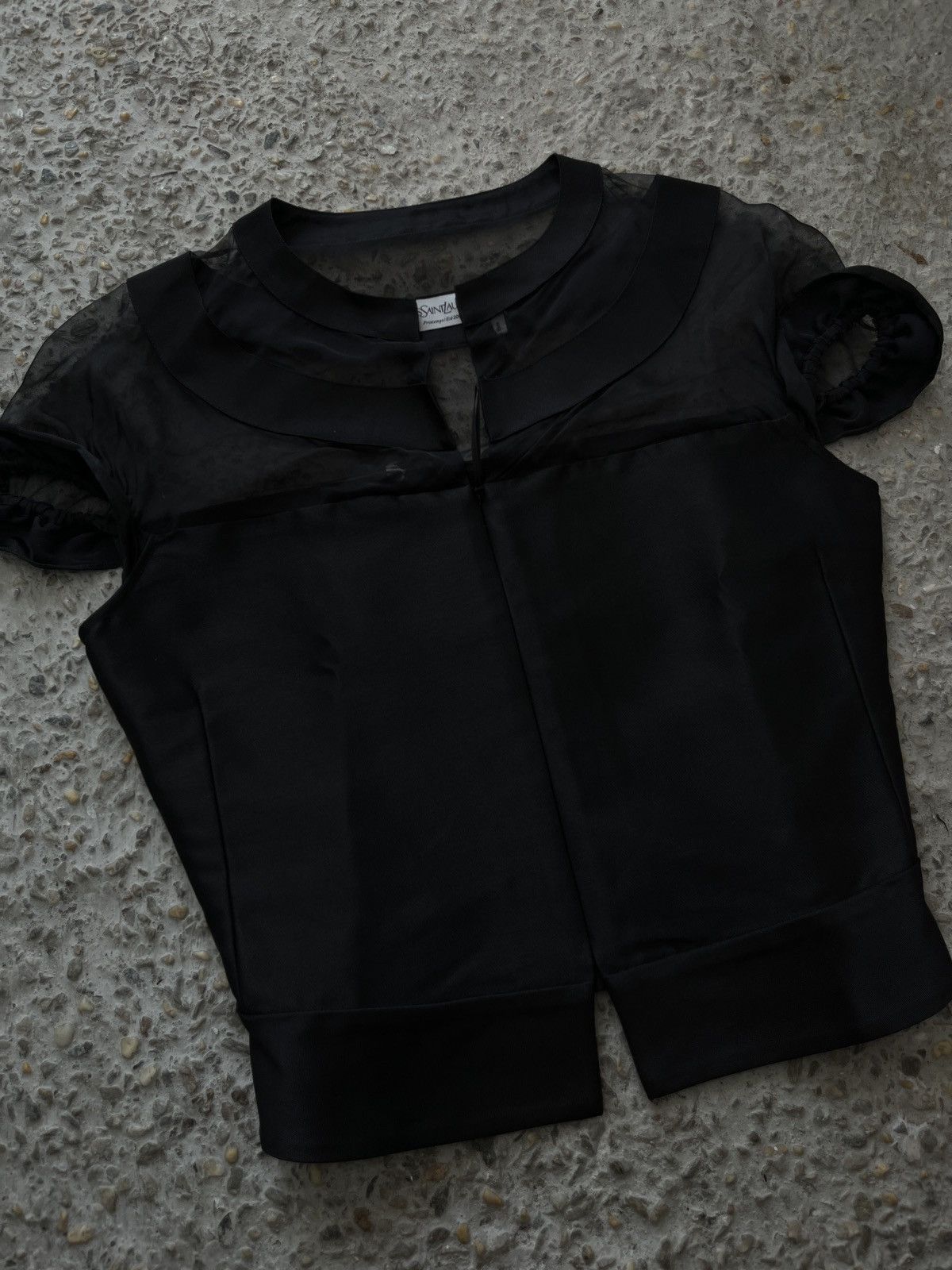 Yves Saint Laurent Black Satin & Organza Blouse Size XS / US 0-2 / IT 36-38 - 3 Thumbnail