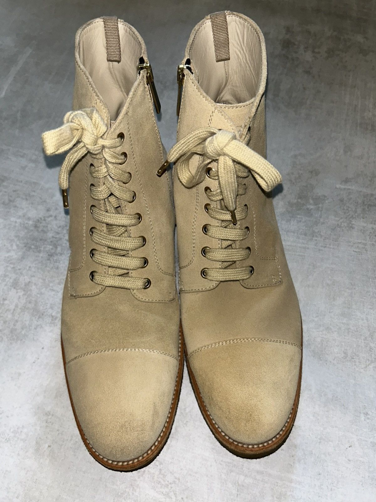 Oro Los Angeles ORO Los Angeles Beige Crepe Suede Combat Boots Size 10 Size US 10 / EU 43 - 2 Thumbnail