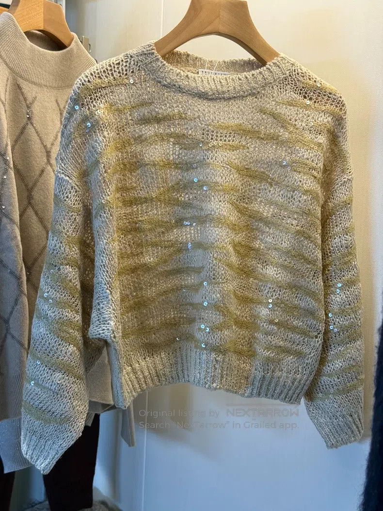 Brunello Cucinelli Brunello Cucinelli Sequined Silk Linen Knit Top Size M / US 6-8 / IT 42-44 - 2 Thumbnail