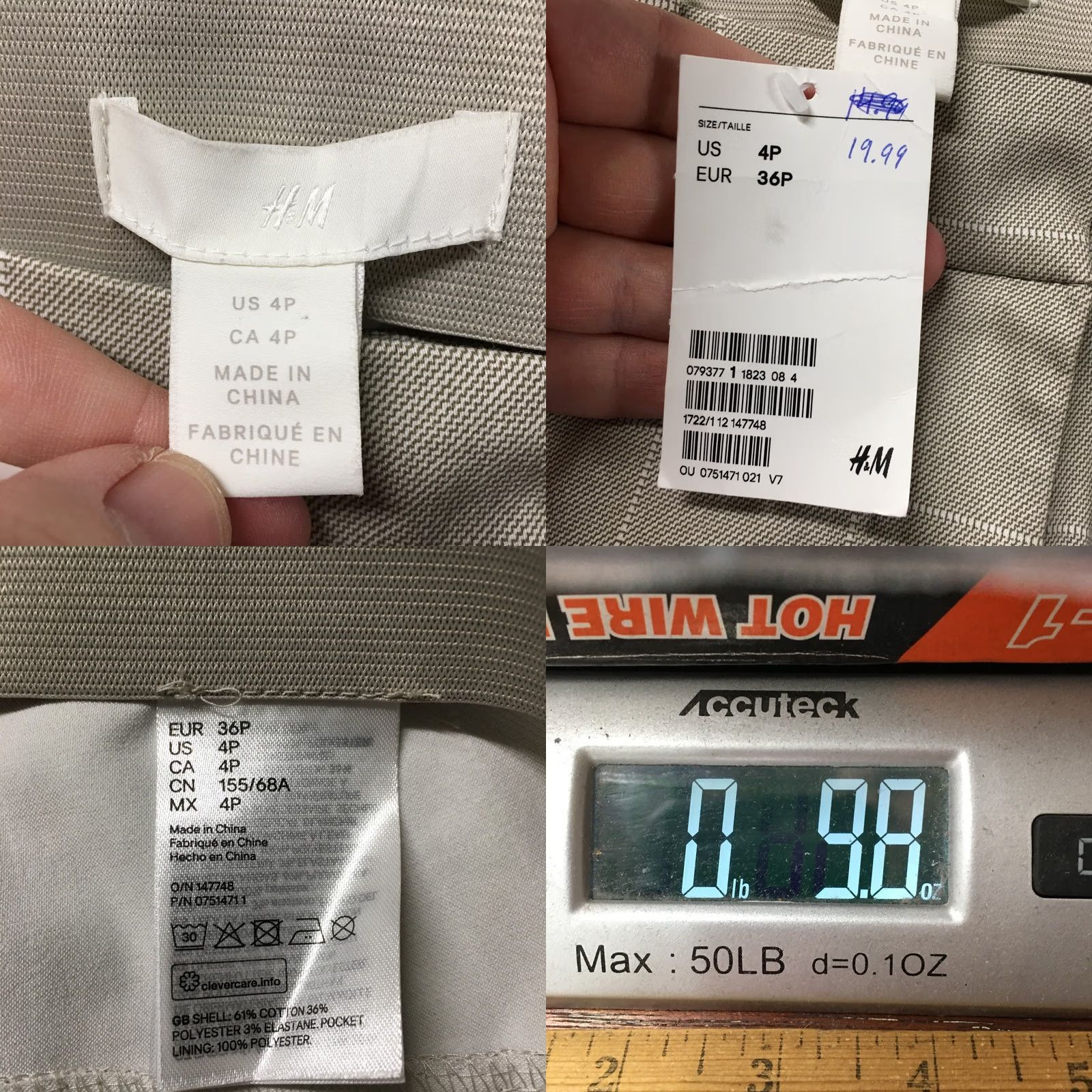 H&M H&M Skinny Crop Trouser Pants Womens 4P Beige Plaid Mid Rise Flat Front Zip Pants X-Small? No, 4P is size; keep as 4P. Size 27" / US 4 / IT 40 - 10 Thumbnail