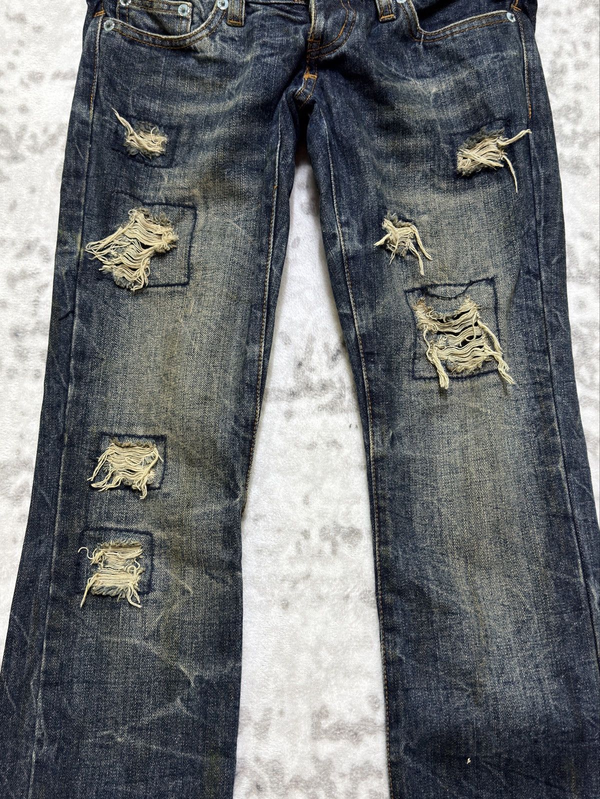 If Six Was Nine Japanese Distressed Double Waist Flare Denim Jeans Size US 29 - 7 Thumbnail