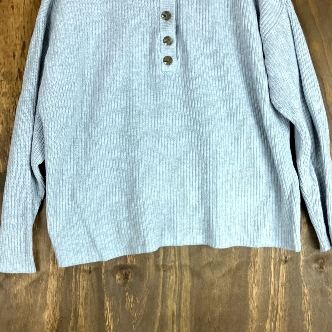 Vintage Aerie Womens Sweater Gray Pullover Ribbed Henley Long Sleeve 100% Cotton Small Size S / US 4 / IT 40 - 3 Thumbnail