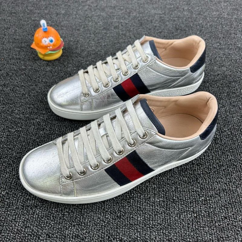 Gucci Gucci Classic Silver Leather Sneakers - Size US 5 / EU 37 - 1 Thumbnail