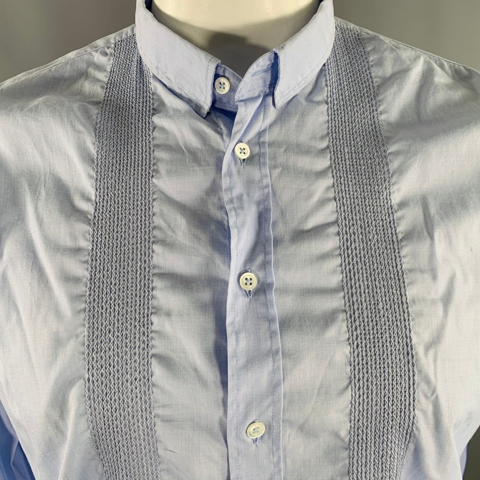 Balmain Size L Blue Light Blue Embroidery Cotton Long Sleeve Shirt Size US L / EU 52-54 / 3 - 2 Thumbnail