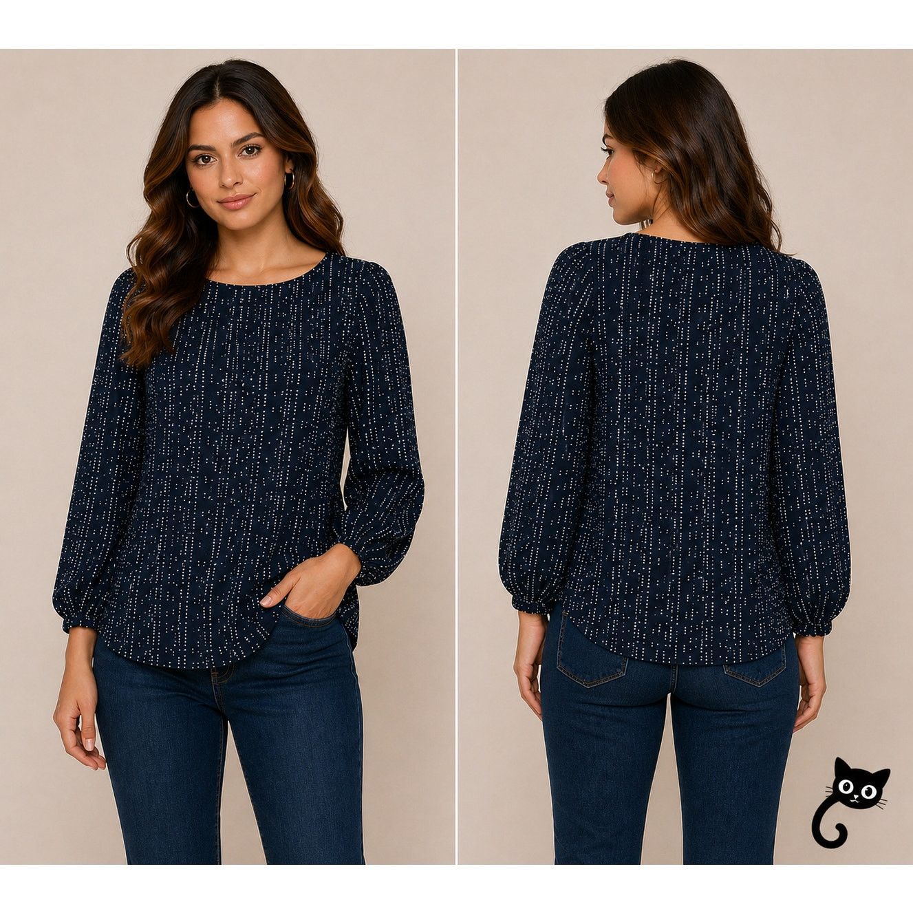 Other Peyton Jensen Black White Long Sleeve Round Neck Blouse XS Size XS / US 0-2 / IT 36-38 - 3 Thumbnail