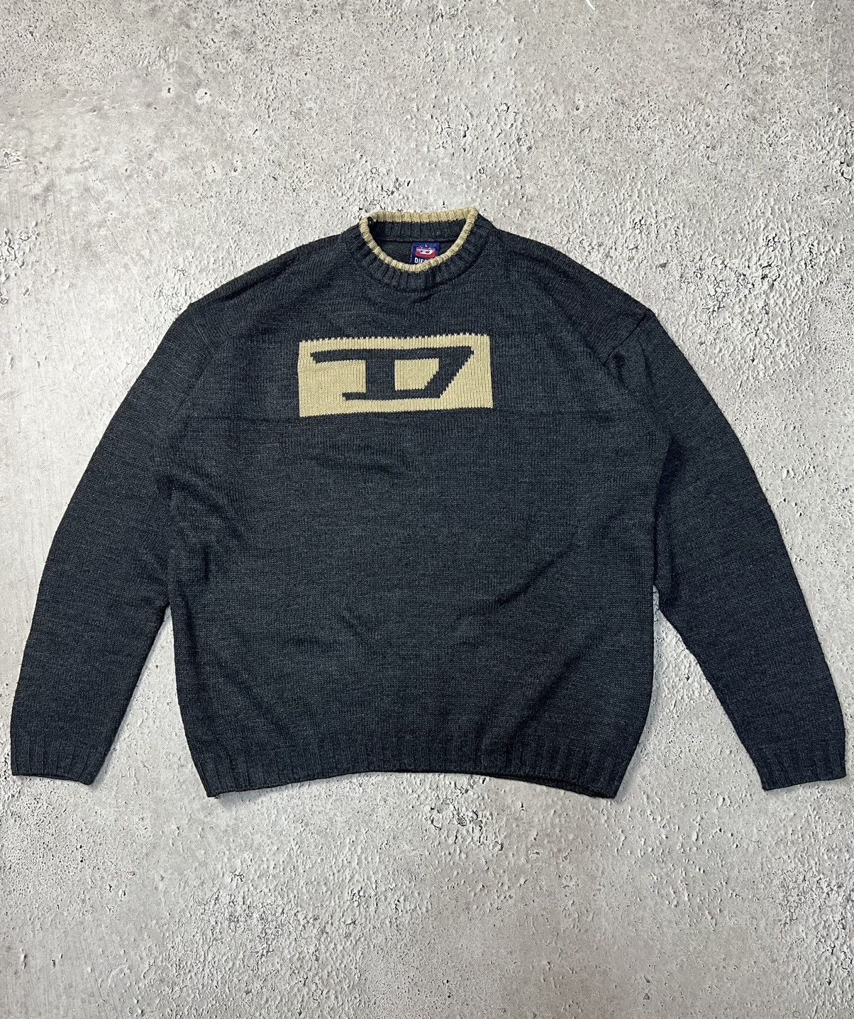 Diesel × Vintage Vintage Diesel Knit Sweater Big Log 90s Ripped wool Size US L / EU 52-54 / 3 - 2 Thumbnail