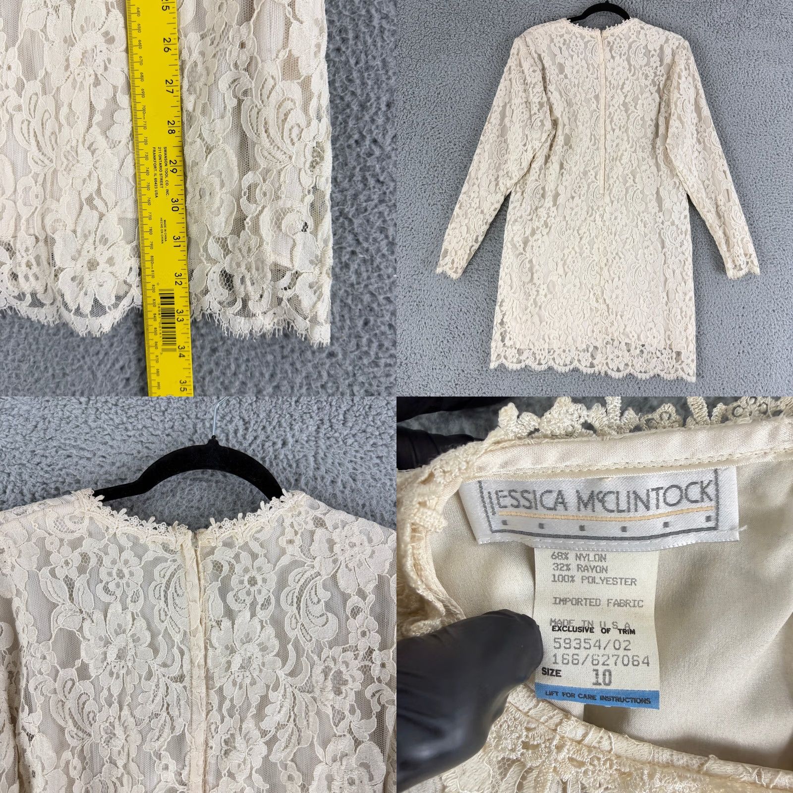 Jessica McClintock VINTAGE Jessica McClintock Lace Dress Womens 10 Long Sleeve Ivory Floral Bride Formal Wedding Dress Size L / US 10 / IT 46 - 8 Thumbnail