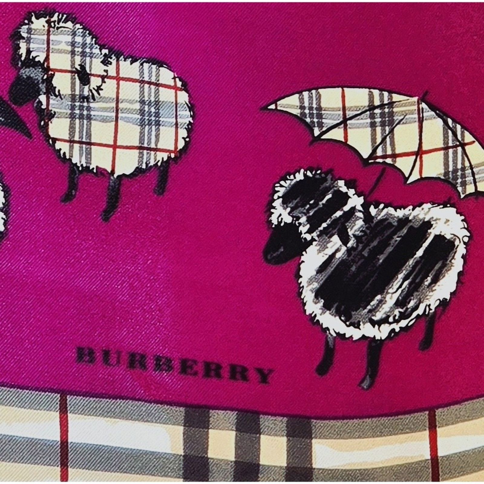 Burberry Burberry Silk Scarf Nova Check‎ Sheep Umbrella Print 18.5" Size ONE SIZE - 4 Thumbnail