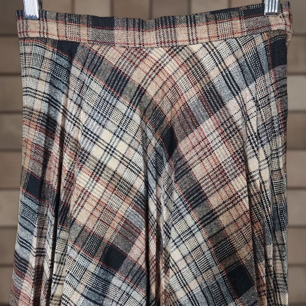 Vintage VINTAGE Panther Wmns |Modern 2-4| VTG Wool/Trevira Polyester Blend Pleated Midi Skirt Shirt Womens XS Brown Plaid 80s Academy Wardrobe - Mens? Size 26" / US 2 / IT 38 - 1 Thumbnail