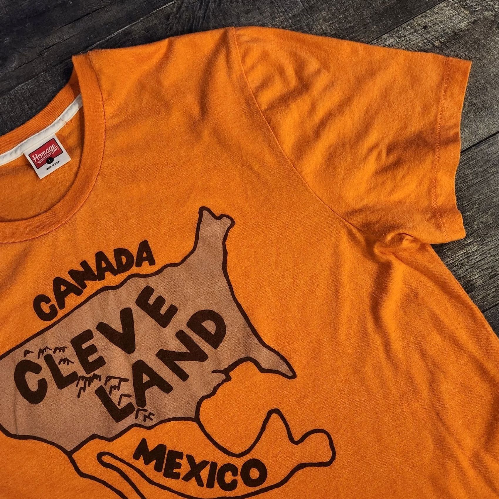 Vintage Homage Cleveland Nation Map T Tee Mens Large Orange Made In USA Browns Size US L / EU 52-54 / 3 - 4 Thumbnail