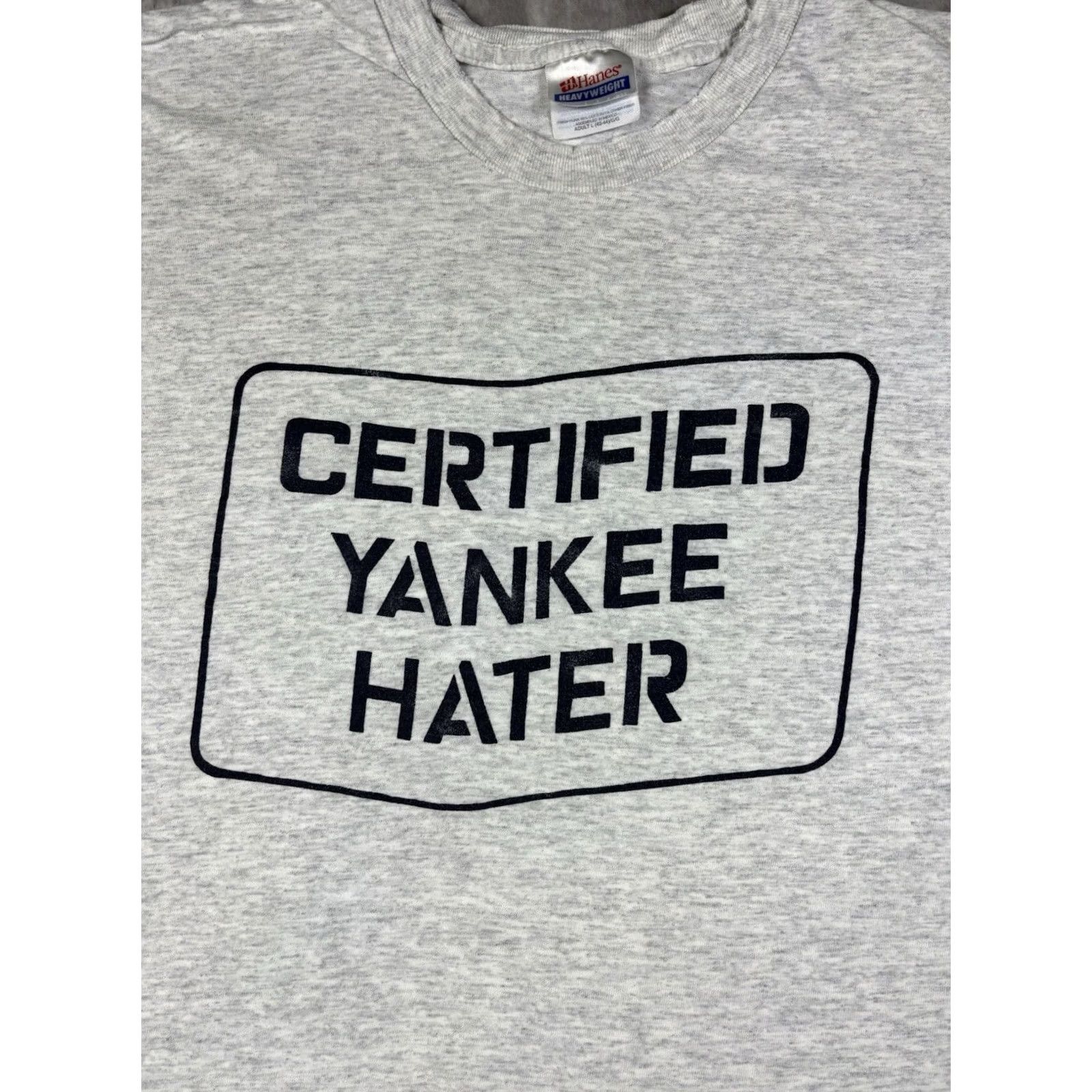Hanes VINTAGE Hanes Yankees Hater Graphic T Shirt L Mens Gray 90s Sports USA Short Sleeve Crew Neck Cotton Knit, Regular Fit, Size L Size US L / EU 52-54 / 3 - 2 Thumbnail
