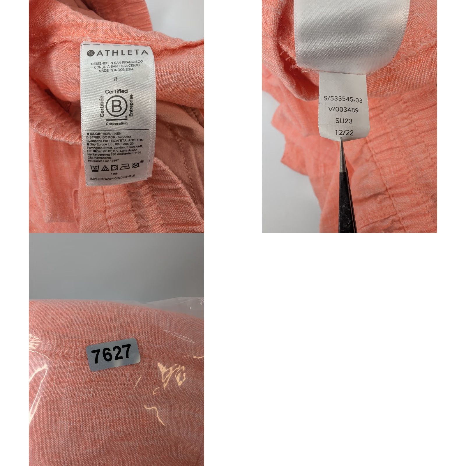 Athleta ATHLETA Retreat Linen Elastic Waist Shorts Women S/533545 Peachy Orange Paperbag Front Pocket Size 30" / US 8 / IT 44 - 8 Thumbnail