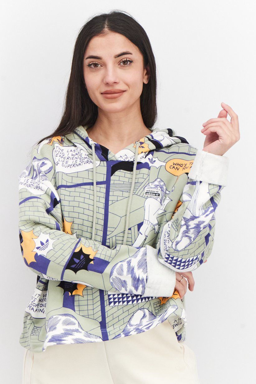 Nike Adidas Cropped Comic Book Beige Ladies Hoodie Size M / US 6-8 / IT 42-44 - 2 Thumbnail