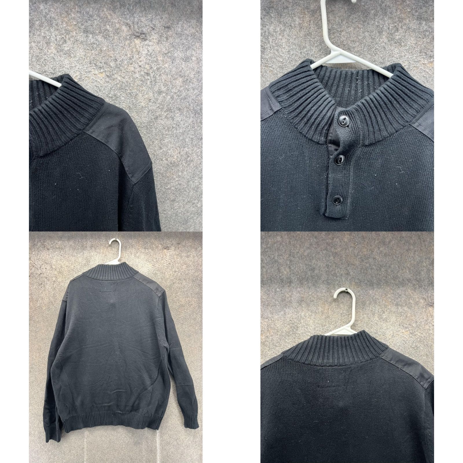Converse Converse One Star Mens XL Black Henley Mock Neck Shoulder Patch Knit Sweater Size US XL / EU 56 / 4 - 8 Thumbnail
