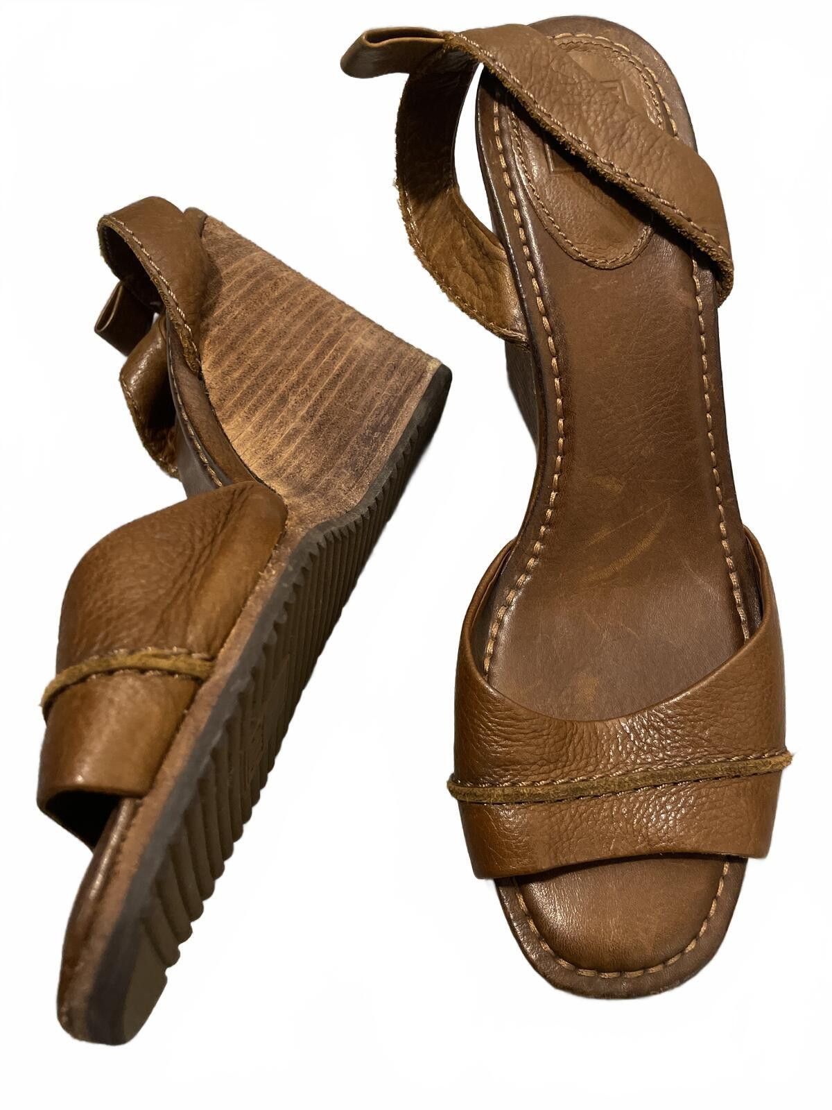 Frye Frye Brown Leather Wedge Sandals Womens 9.5 Sling Back Boho Size US 9.5 / IT 39.5 - 7 Thumbnail