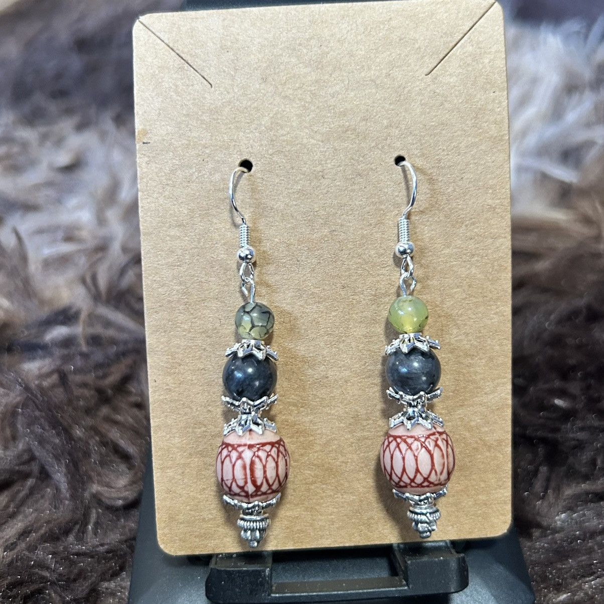 Handmade Handcrafted vintage bead dragon vein larvikite earrings Size ONE SIZE - 2 Thumbnail