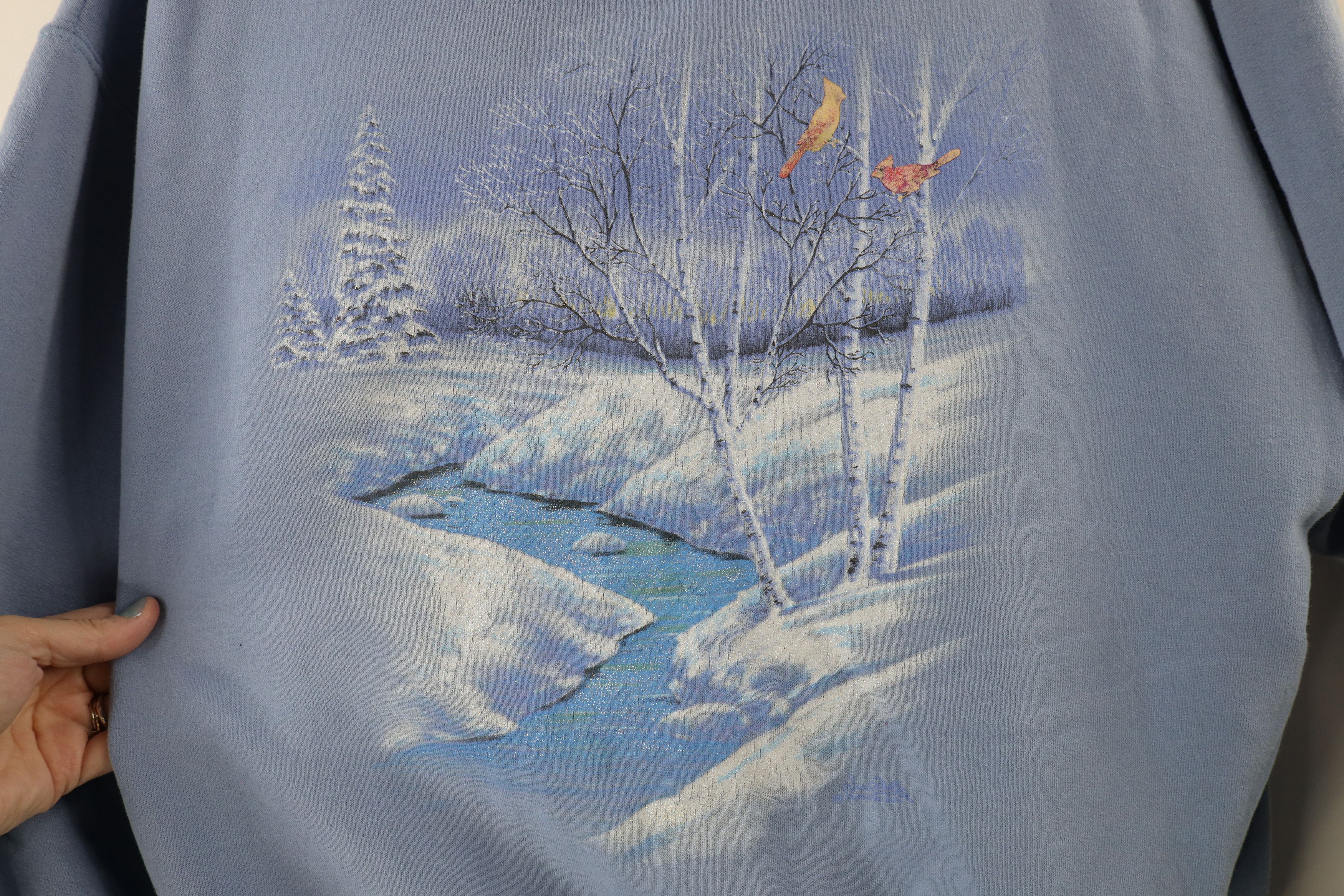 Vintage Vintage 90s Country Primitive Snow Stream Birds Sweatshirt Size L / US 10 / IT 46 - 4 Thumbnail