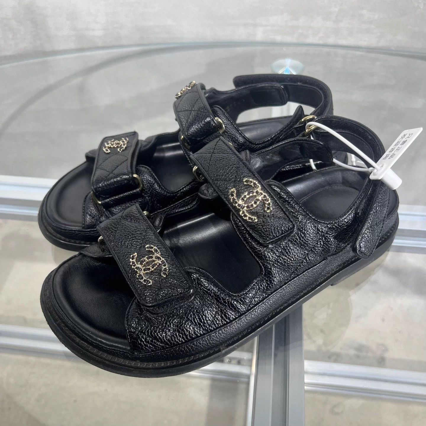 Chanel Chanel Black Litchi Leather Velcro Sandals 35.5 Size US 4.5 / IT 34.5 - 2 Thumbnail