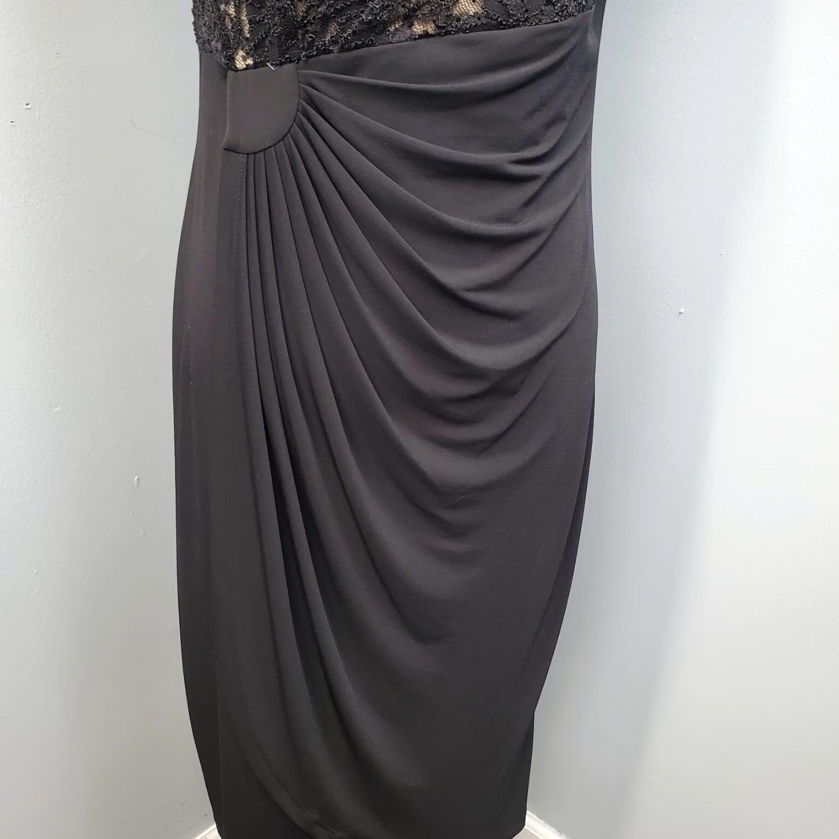 Vintage Connected Apparel Bodycon Dress Womens Size 14 Black Tan Lace Pleated Round Neck Dress Size XL / US 12-14 / IT 48-50 - 4 Thumbnail